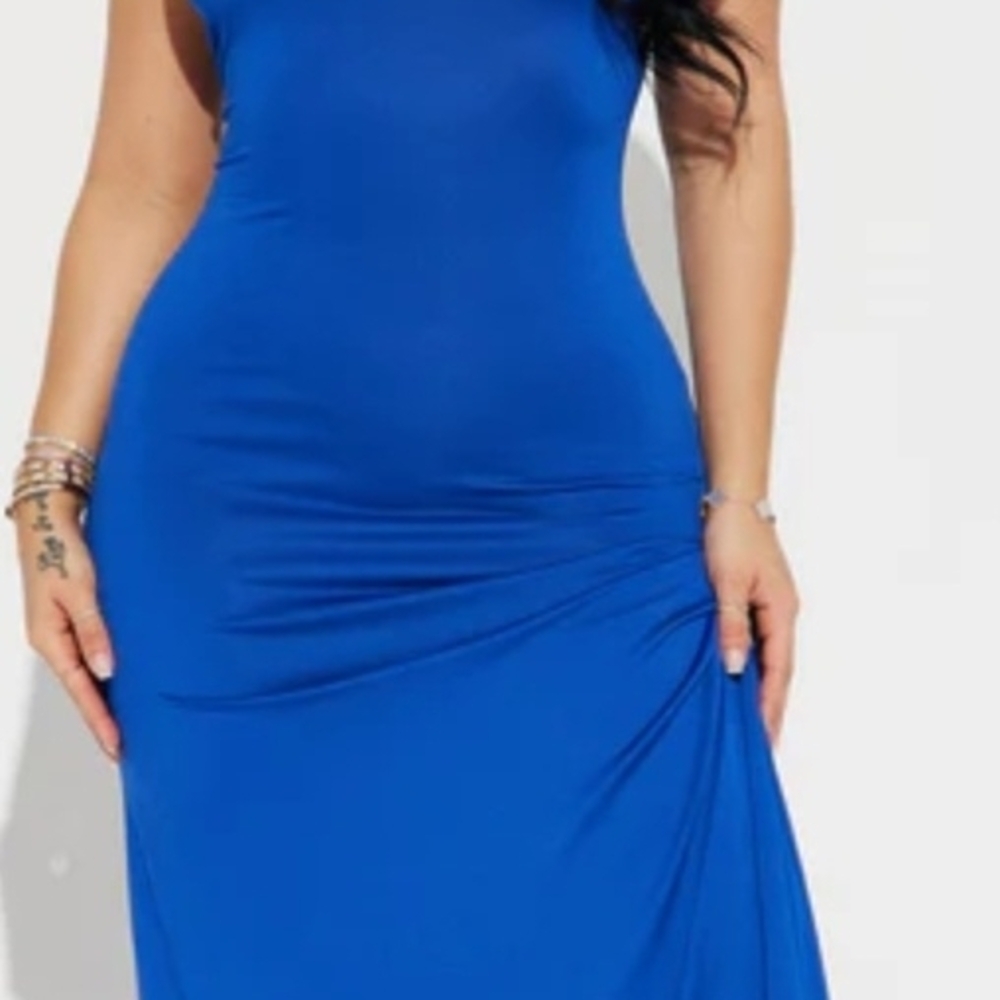 Fashion Nova One Shoulder Dress in Royal Blue